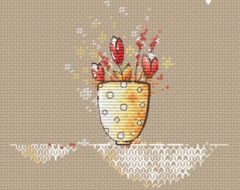 Tulips in the cup PDF Cross Stitch Pattern bouquet flowers instant download pdf chart by SVStitch