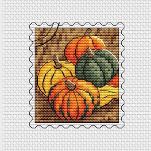Patrón de punto de cruz de sello postal de calabazas