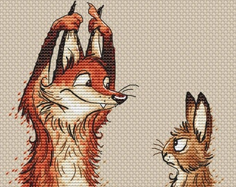 Fox and rabbit cross stitch pattern fox and bunny friends instant download pdf pattern cross stitch gift for fox and bunny lover