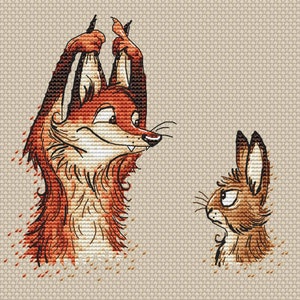 Fox and rabbit cross stitch pattern fox and bunny friends instant download pdf pattern cross stitch gift for fox and bunny lover