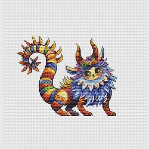 Fluffy fantasy creature cross stitch pattern