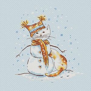 Cat and snowman cross stitch pattern