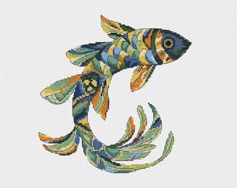Whimsical fish cross stitch pattern