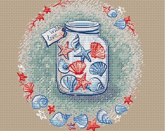 Sea shells cross stitch pattern shell cross stitch memories in a jar cross stitch nautical home decor cross stitch jar cross stitch pattern