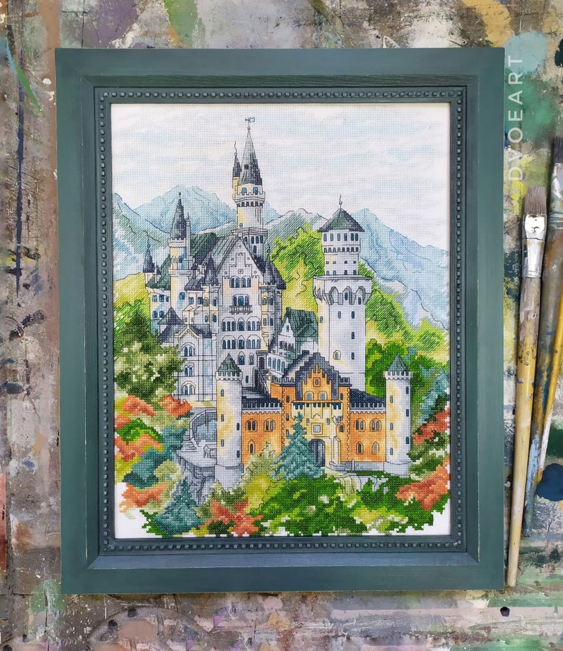 Kit Point De Croix Heritage Crafts - Château De Neuschwanstein Sur Aida 14ct, Modèle Inclus