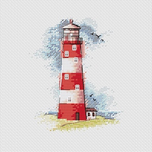 Striped Lighthouse cross stitch pattern naturalistic lighthouse pattern watercolor lighthouse cross stitch sea lanscape cross stitch pattern image 1