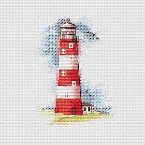 Striped Lighthouse cross stitch pattern naturalistic lighthouse pattern watercolor lighthouse cross stitch sea lanscape cross stitch pattern