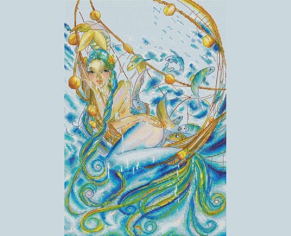 Mermaid in Fishing Net Cross Stitch Pattern 