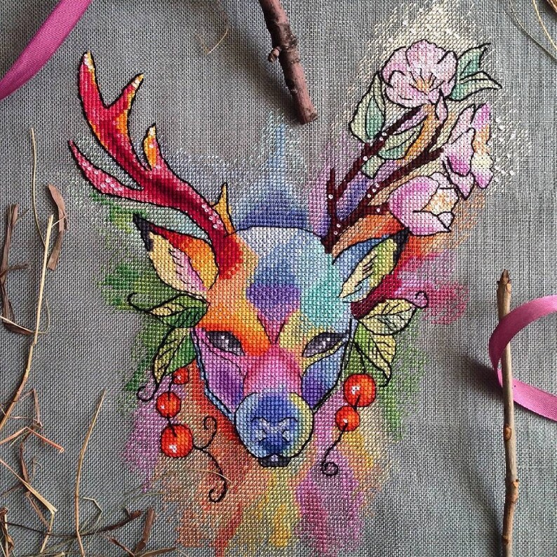 Magic Deer cross stitch pattern deer head pattern pdf color | Etsy