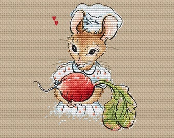 Mouse cross stitch pattern Mouse with red radish cross stitch Kitchen cross stitch pattern by SVStitch