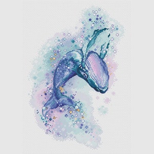Blue whale cross stitch pattern beautiful whale cross stitch ocean animal cross stitch sea ornament home decor whale embroidery design