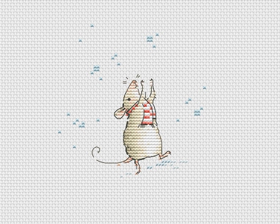 Snow baby cross stitch pattern little mouse cross stitch winter cross stitch Christmas cross stitch white mouse cross stitch cute embroidery