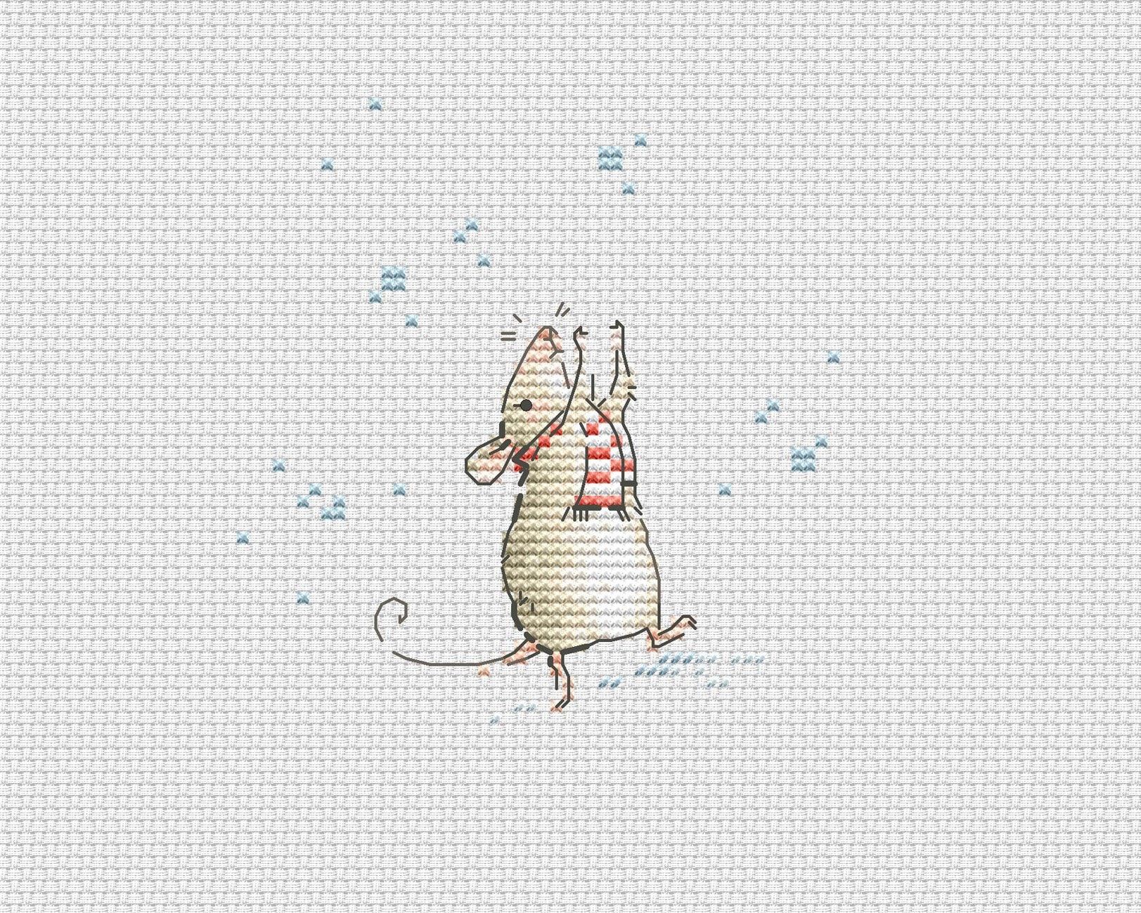 Snow baby cross stitch pattern little mouse cross stitch winter cross stitch Christmas cross stitch white mouse cross stitch cute embroidery