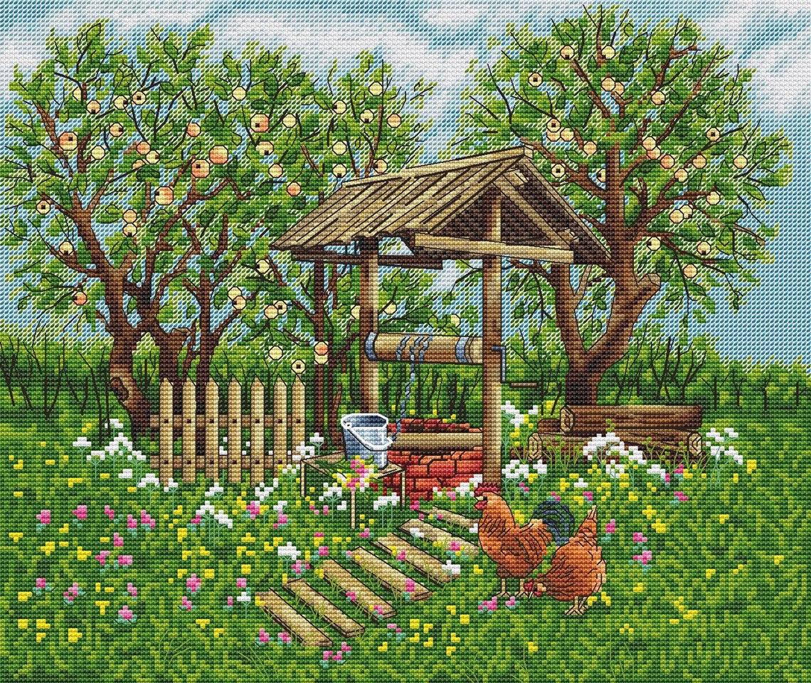 Country Garden Cross Stitch Pattern Country Well Cross Stitch Etsy