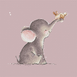 Bebé elefante lindo pdf patrón de punto de cruz contado elefante PDF imprimible con gráfico de conejito por SVStitch