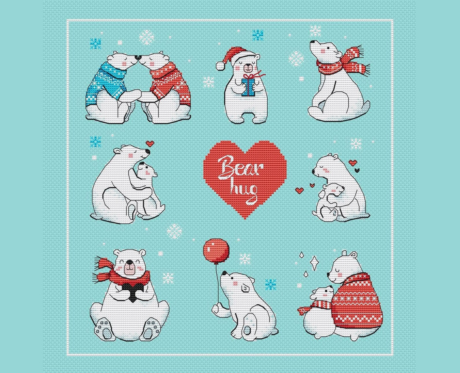 Set of Cute Polar Bears Cross Stitch Pattern Bear Hug Cross Etsy
