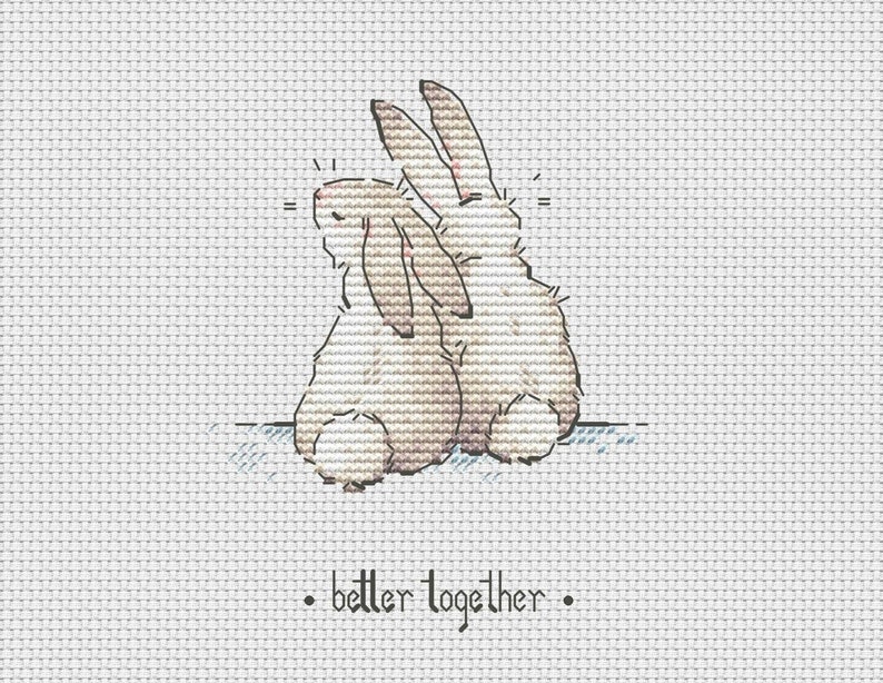 Pair of bunnies cross stitch pattern bunnies in love cross stitch image 1