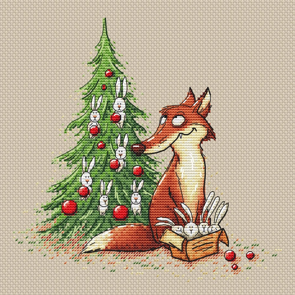 Fox Christmas cross stitch pattern Fox and his Christmas tree Etsy