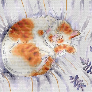 Sleeping ginger cat cross stitch pattern