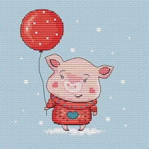 Winter piglet cross stitch pattern pig in red sweater cross stitch