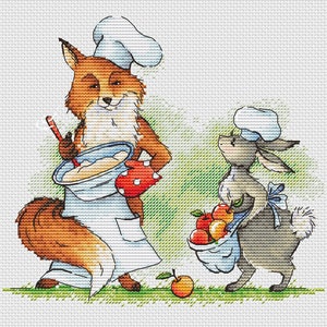 Fox cook cross stitch pattern fox and rabbit cross stitch