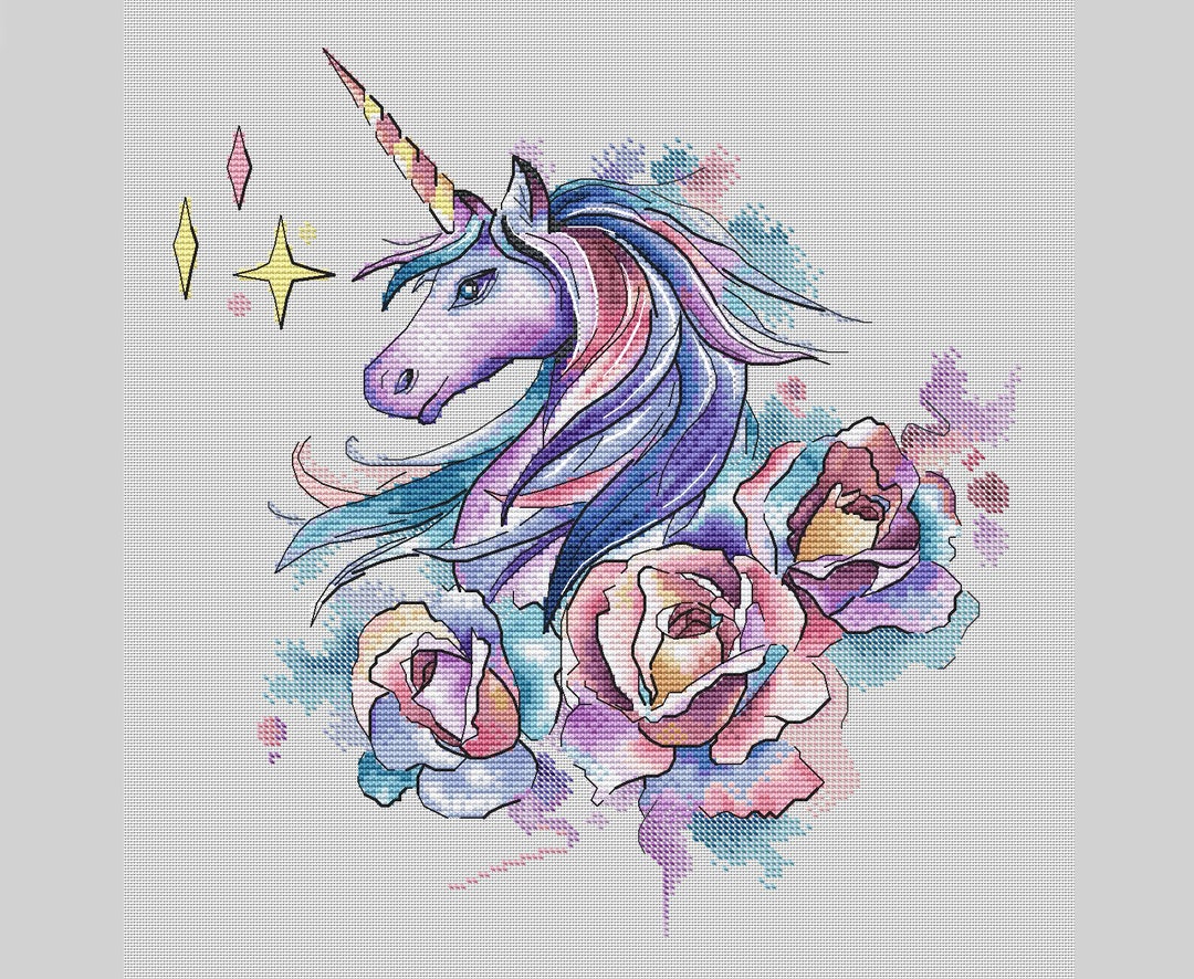 Flowers and Unicorn Cross Stitch Pattern Watercolor Unicorn Etsy