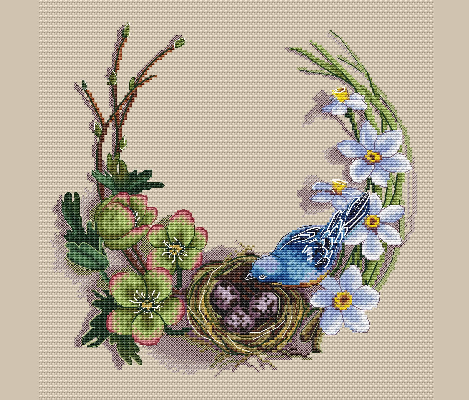 Patterns Cross Stitch Floral cross stitch little bird embroidery modern