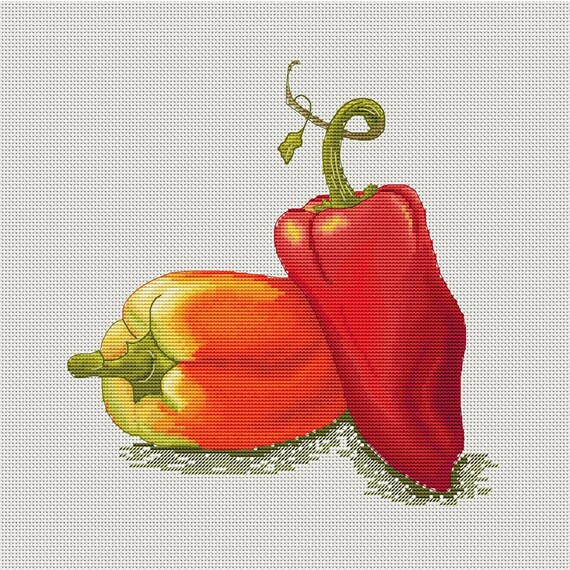 Red Peppers Cross Stitch Pattern Kitchen Decor Pepper Pattern Etsy
