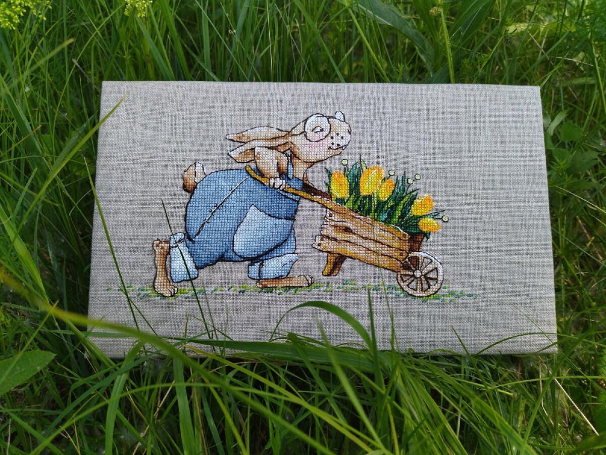 Bunny With Flowers Cross Stitch Pattern Bunny With Handbarrow - Etsy