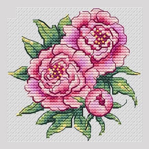 Pink peonies cross stitch pattern