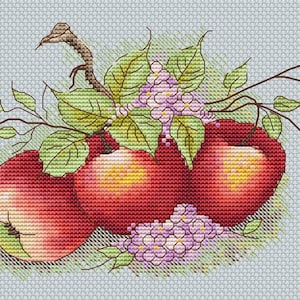 Ripe apples cross stitch pattern red apples cross stitch summer fruits cross stitch