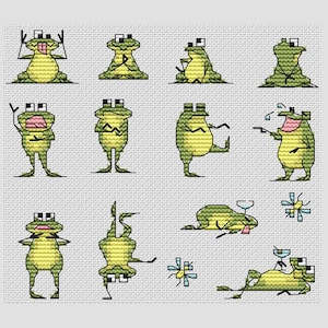 Cute frogs cross stitch pattern