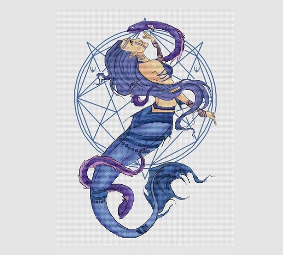 Zodiac Sign Pisces Cross Stitch Pattern Pisces Girl Cross Stitch Fantasy Zodiac Pattern Mermaid Cross Stitch Fantasy Girl Cross Stitch