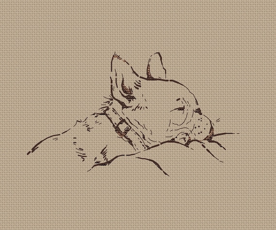 Sleepy French Bulldog cross stitch pattern silhouette dog cross stitch sketch Bulldog cross stitch pattern by SVStitch
