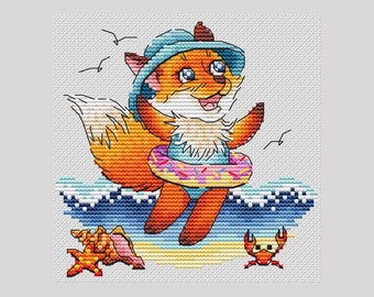 Fox on the beach cross stitch pattern