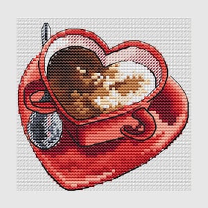 Heart shaped cup of coffee cross stitch pattern