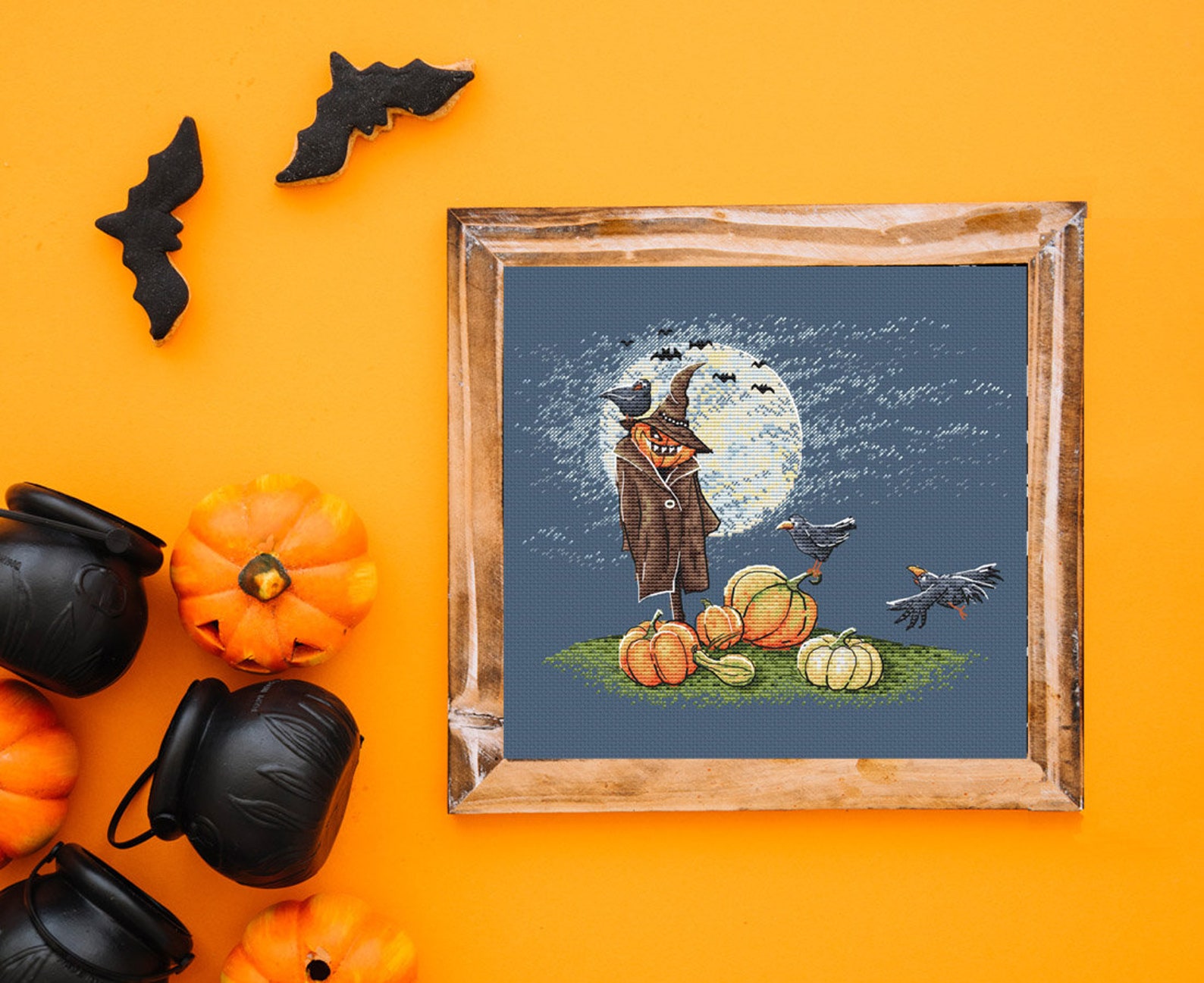 Halloween scarecrow cross stitch pattern Halloween pumpkin | Etsy