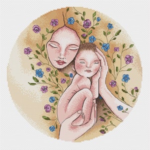 Mother and child cross stitch pattern mom with baby cross stitch gift for mom cross stitch baby shower gift woman with child cross stitch