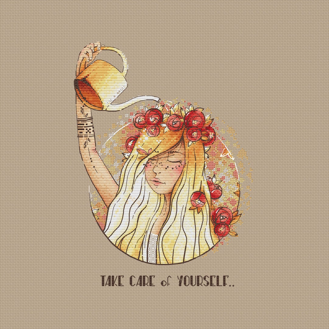 Girl With Watering Can Cross Stitch Pattern Gardening Girl Pattern