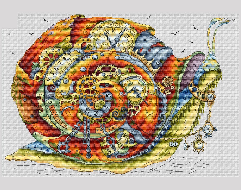 Snail With Clock Cross Stitch Pattern - Etsy