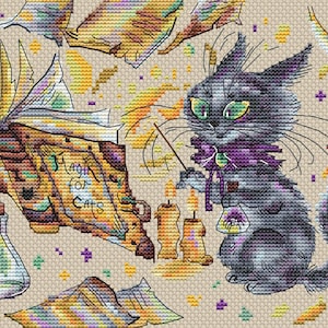 Cat magician cross stitch pattern
