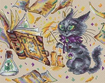 Cat magician cross stitch pattern