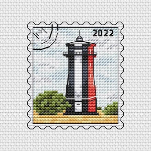 Stamp with lighthouse cross stitch pattern