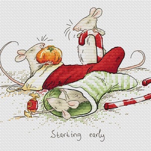 Ready for Christmas cross stitch pattern Mouse with Christmas stocking instant download pdf pattern 3 Mice cross stitch pattern by SVStitch