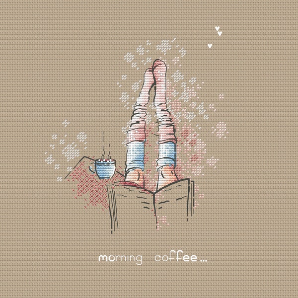 Morgenkaffee Kreuzstichmuster Beine in Socken Kreuzstichmuster Mädchen Kreuzstichmuster von SVStitch