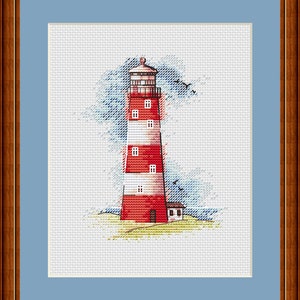 Striped Lighthouse cross stitch pattern naturalistic lighthouse pattern watercolor lighthouse cross stitch sea lanscape cross stitch pattern image 2