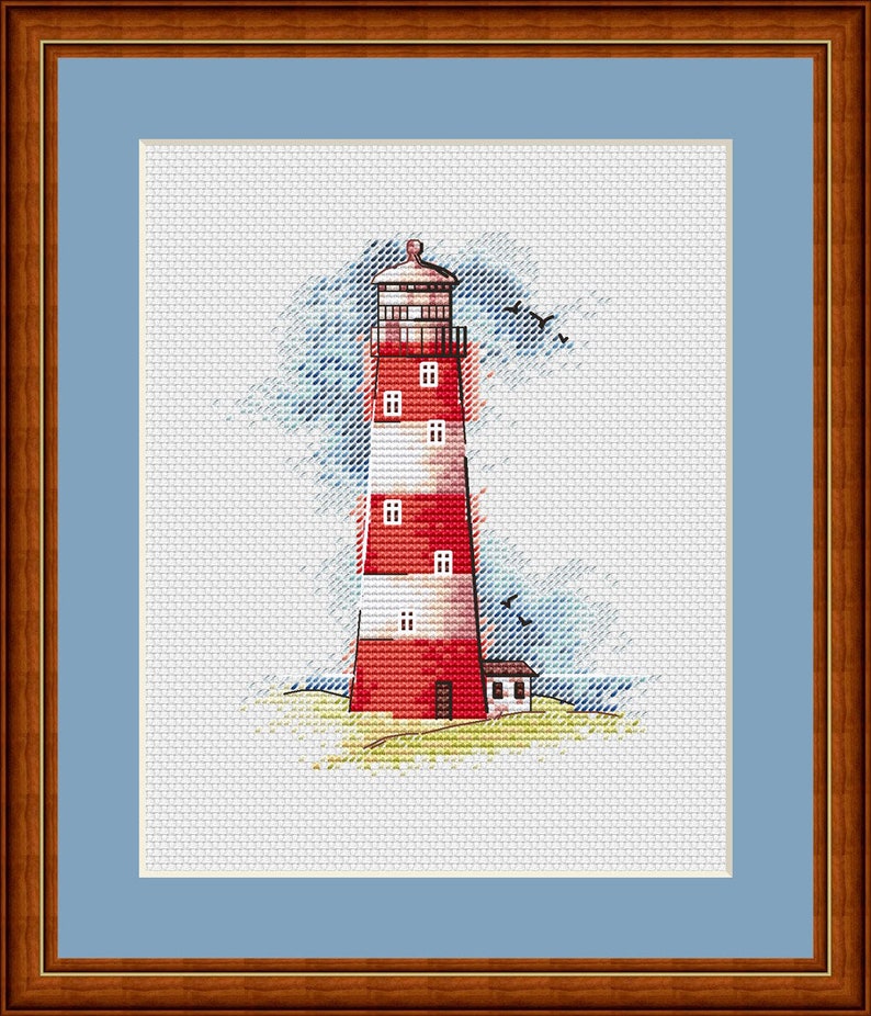 Striped Lighthouse cross stitch pattern naturalistic lighthouse pattern watercolor lighthouse cross stitch sea lanscape cross stitch pattern image 2