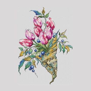 Pink tulips cross stitch pattern
