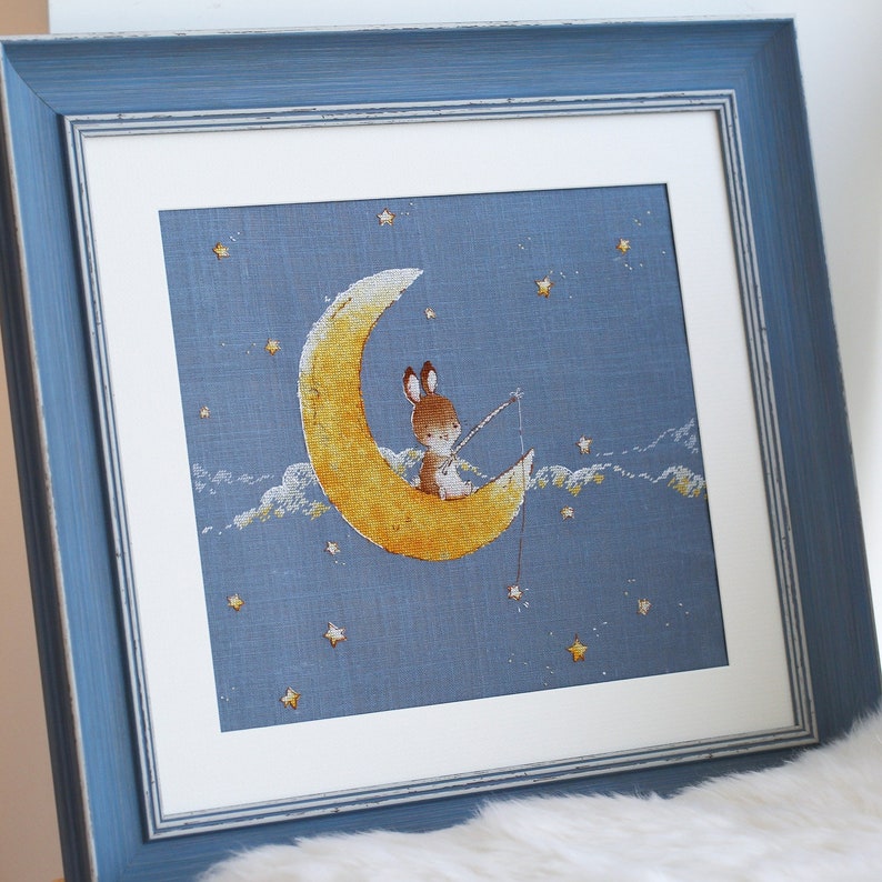 Moon Bunny cross stitch pattern Bunny on the Moon cross stitch for baby birth record cross stitch pattern by SVStitch