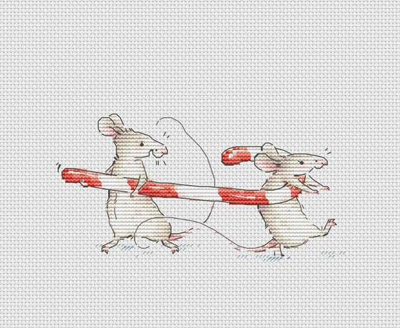 Two cute white mice cross stitch pattern